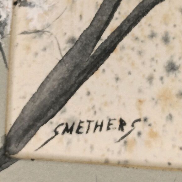 Painting Black & White Birds On Tree Branch Extending To Matt Signed Smethers - Picture 4 of 16